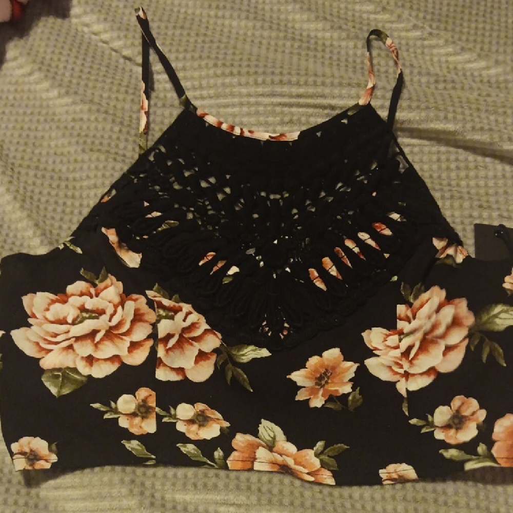 Forever 21 Floral Lace Top - Black and Pink NWT